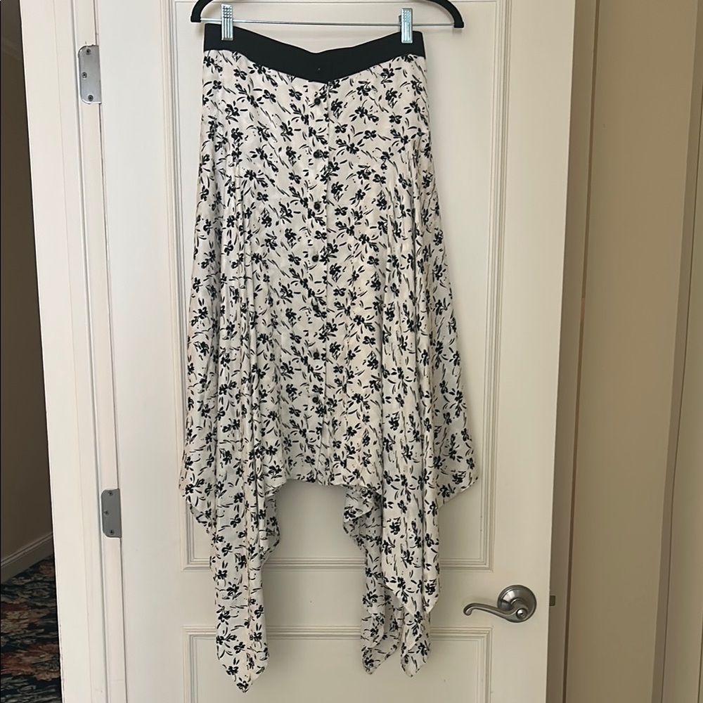 Prabal Gurung asymmetrical Floral Black and White button down silk Skirt 4